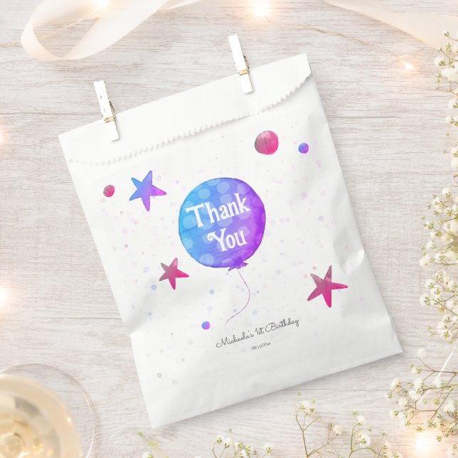 Cute Baby Girl Balloon 1st Birthday Favour Bags (Clipped)