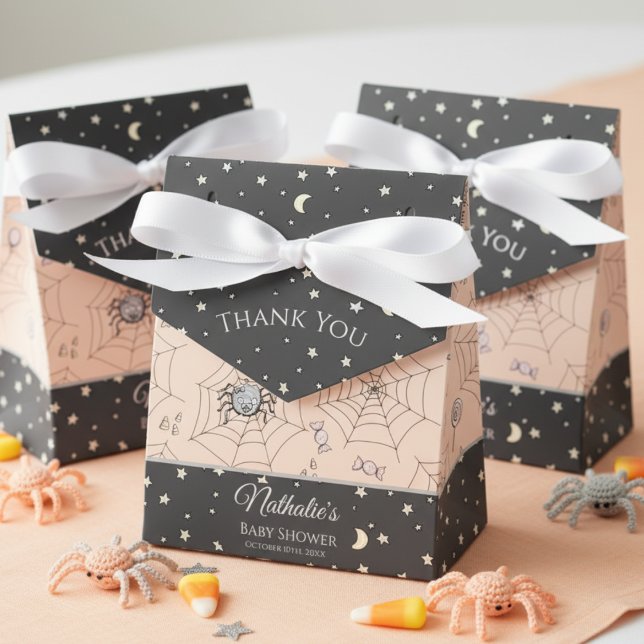 Cute Baby Girl Bats Halloween & Fall Favour Box (Spooky Cute Baby Spiders Halloween Baby Shower Thank You Favor Boxes in Gender Neutral Pastel Orange)