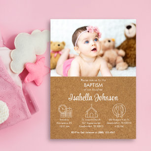Cute Baby Girl Bautizo Invitacion Modern Baptism Invitation