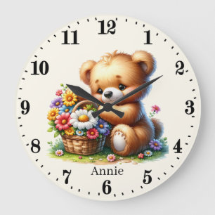 Cute baby girl bear add name  large clock