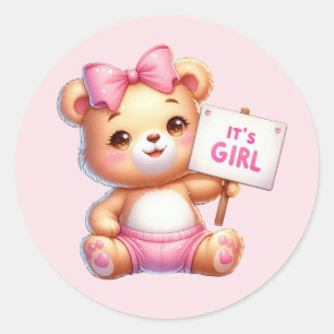 Cute baby girl bear classic round sticker