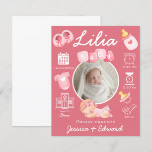 Cute Baby Girl Birth Stats Pink Newborn Modern 