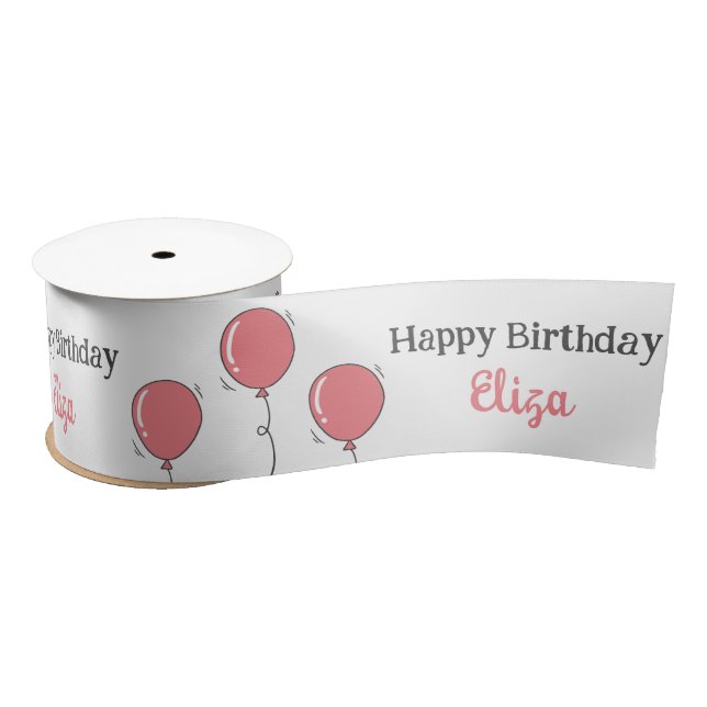 Cute Baby Girl Birthday Pink Balloon Custom Ribbon Satin Ribbon (Spool)
