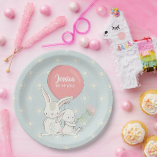 Cute baby girl bunny with name paper plate