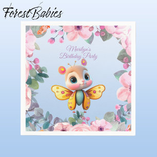 Cute Baby Girl Butterfly Pink Floral Kid Birthday Napkin