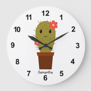 Cute baby girl cactus large clock