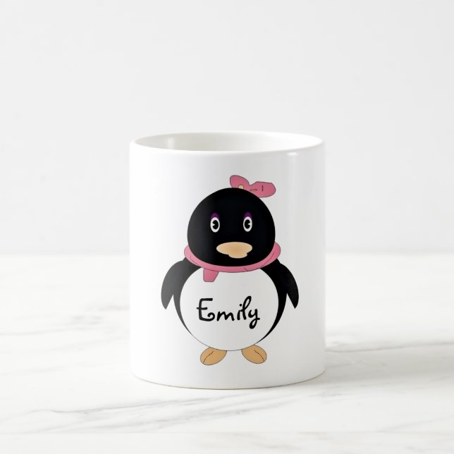 Cute Baby Girl Cartoon Penguin Personalised Coffee Mug (Center)