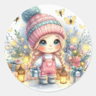 Cute Baby Girl Christmas Party Classic Round Sticker