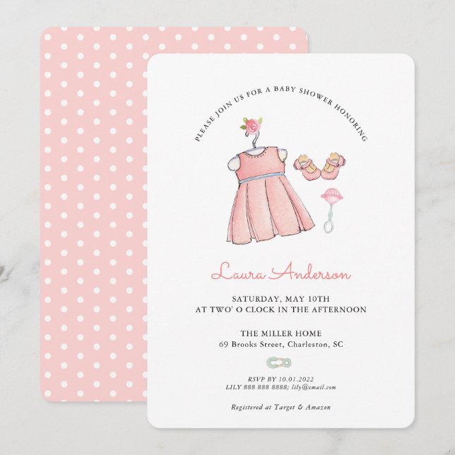 Cute Baby Girl Clothes Baby Shower Invitation (Front/Back)