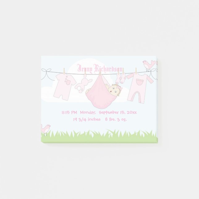 Cute Baby Girl Clothes Line Post-it Notes (Front)