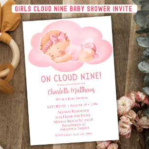 Cute Baby Girl Cloud Nine 9 Baby Shower Invitation