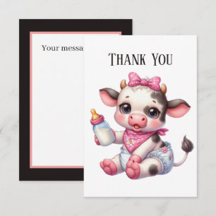 Cute baby girl cow add message  thank you card