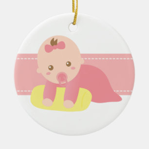 Cute Baby Girl Crawling with Pillow Ceramic Tree Decoration