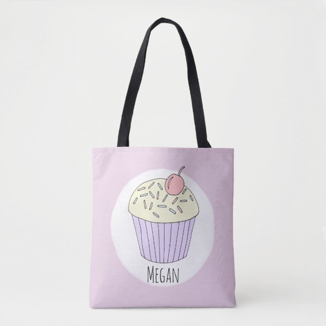 Cute Baby Girl Cupcake Muffin with Name Diaper Tote Bag (Front)