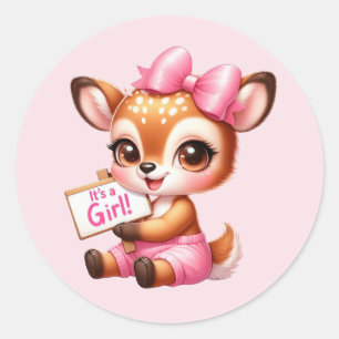 Cute baby girl deer  classic round sticker