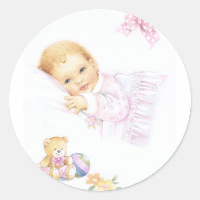 Cute baby girl design classic round sticker (Front)