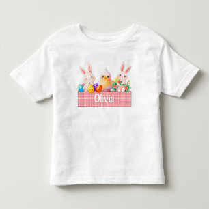 Cute baby girl Easter Bunny Chick pink plaid name Toddler T-Shirt