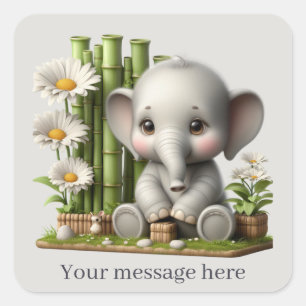 Cute baby girl elephant add message square sticker