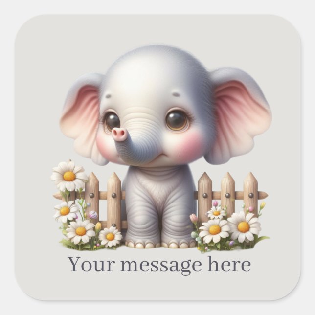 Cute baby girl elephant add message  square sticker (Front)