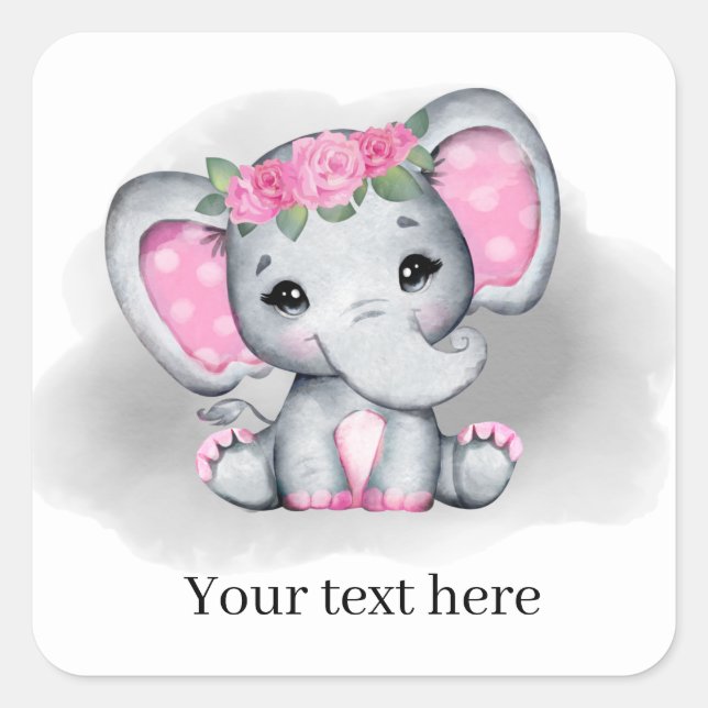 cute baby girl elephant add text any purpose  square sticker (Front)