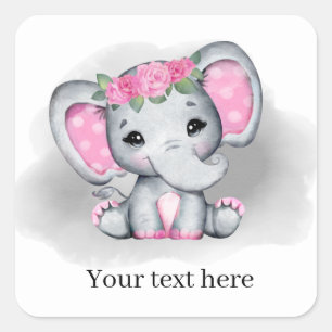 cute baby girl elephant add text any purpose  square sticker