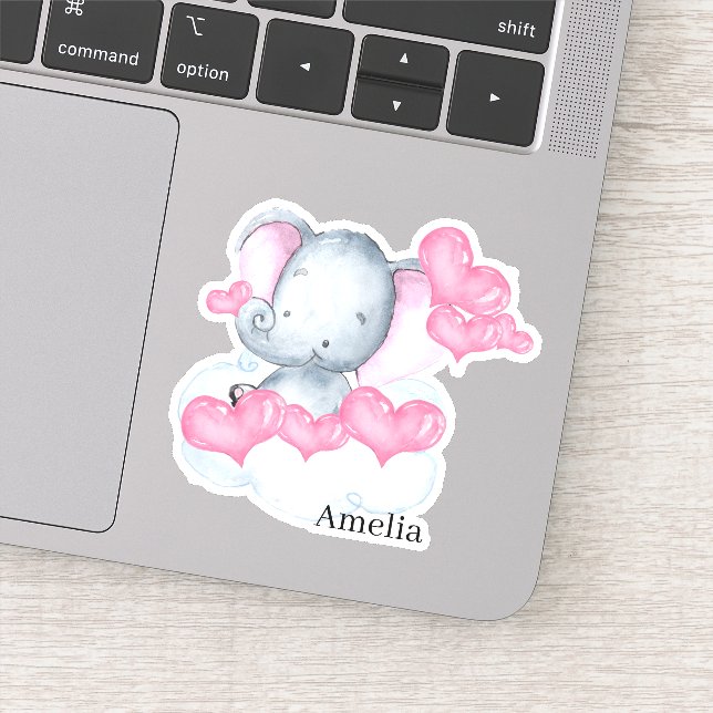 Cute Baby Girl Elephant and Pink Love Hearts Vinyl (Detail)