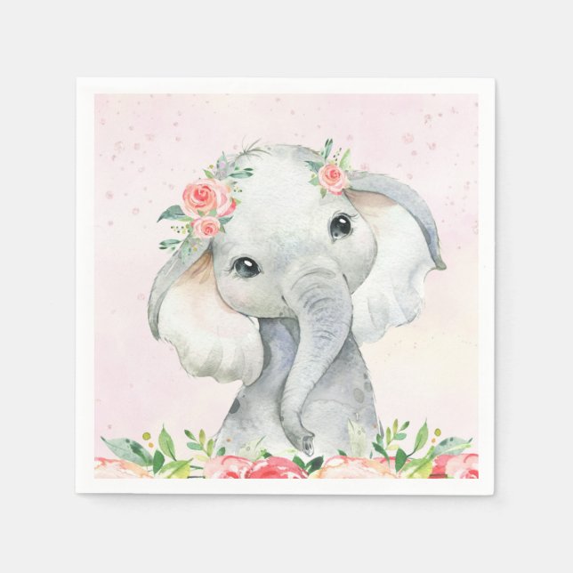 Cute Baby Girl Elephant Baby Shower Napkin (Front)
