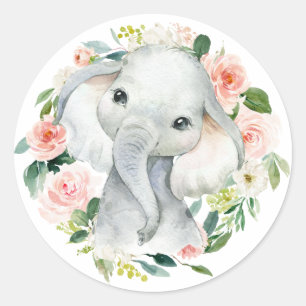 Cute Baby Girl Elephant Floral Envelope Seal