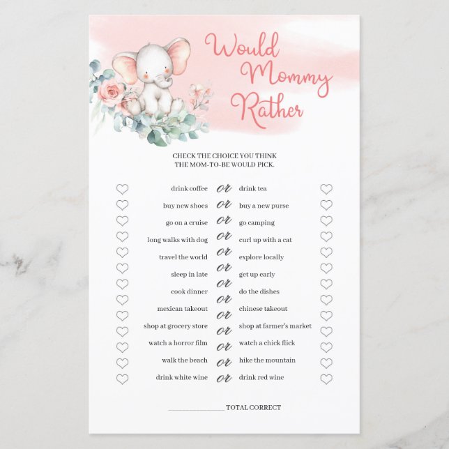 Cute baby Girl Elephant Would Mummy Rather (Front)