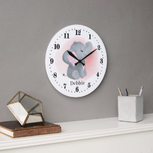 cute baby girl elephants add name large clock
