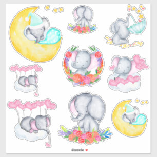 Cute Baby Girl Elephants Set of 9 Vinyl