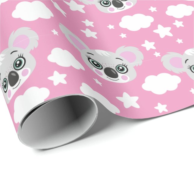 Cute baby girl face koala wrapping paper (Roll Corner)