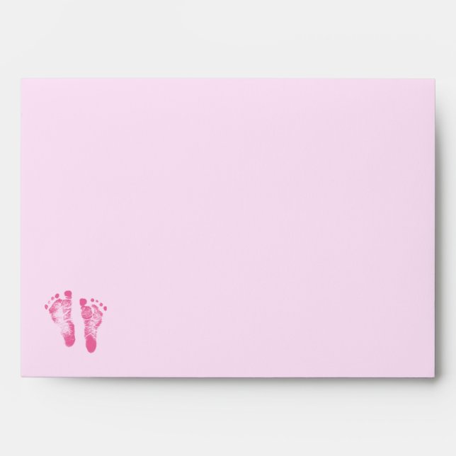 Cute Baby Girl Footprints Baby Shower Pink Ribbon Envelopes (Front)