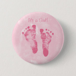 Cute Baby Girl Footprints Birth Announcement 6 Cm Round Badge