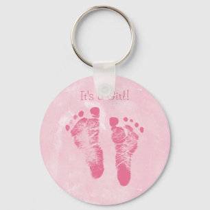 Cute Baby Girl Footprints Birth Announcement Key Ring