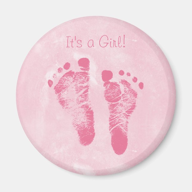 Cute Baby Girl Footprints Birth Announcement Magnet (Front)