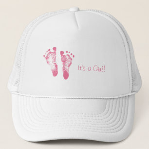 Cute Baby Girl Footprints Birth Announcement Trucker Hat