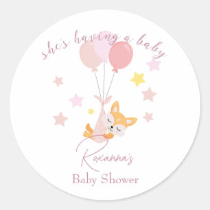 Cute Baby Girl Fox and Balloons Classic Round Sticker