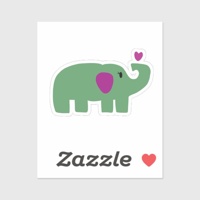 Cute baby girl green elephant with pink heart (Sheet)