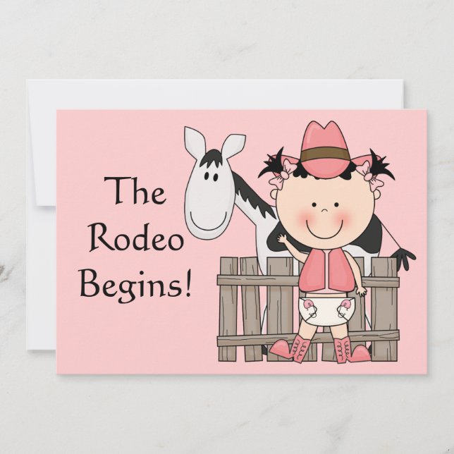 Cute Baby Girl & Horse Pony Custom Western Birth Announcement (Front)