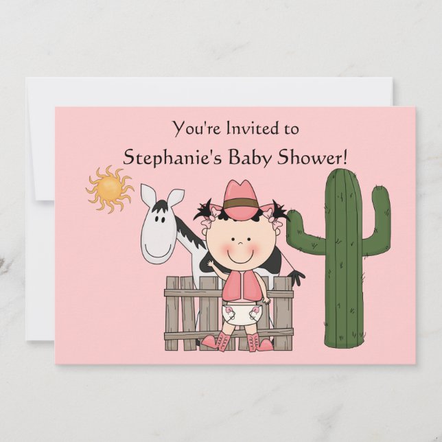 Cute Baby Girl & Horse Pony Custom Western Invitation (Front)