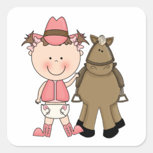 Cute Baby Girl & Horse Pony Custom Western Square Sticker