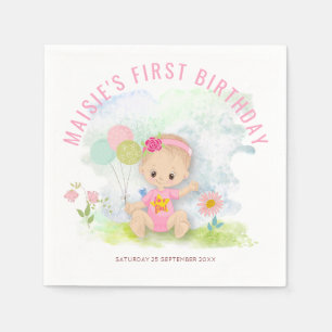 Cute Baby Girl illustration First Birthday Party Napkin