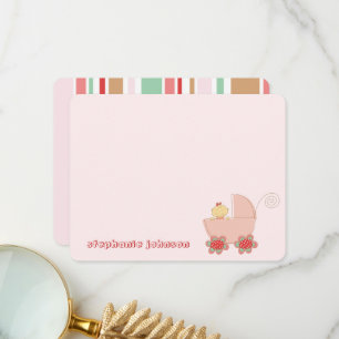 Cute Baby Girl In Pink Pram Whimsical Baby Shower Thank You Card