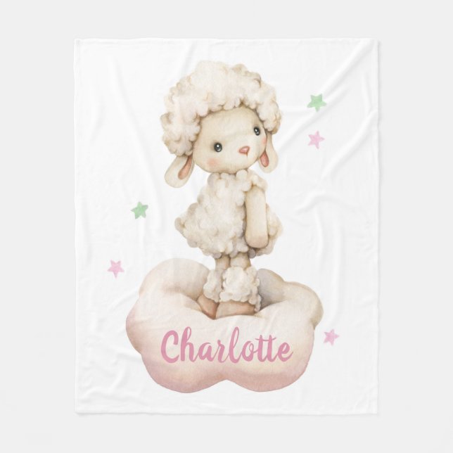 Cute baby girl lamb fleece blanket (Front)