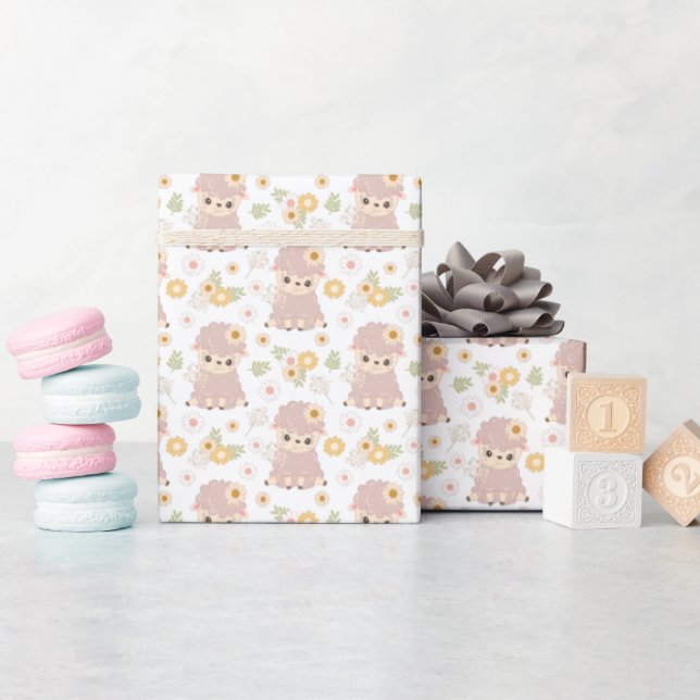 cute baby girl lamb  wrapping paper (Baby Shower)