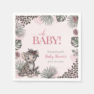 Cute Baby Girl Leopard Cub Pink Baby Shower Napkin