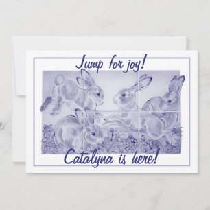 Cute Baby Girl or Boy Bunny Art Personalised Birth Announcement