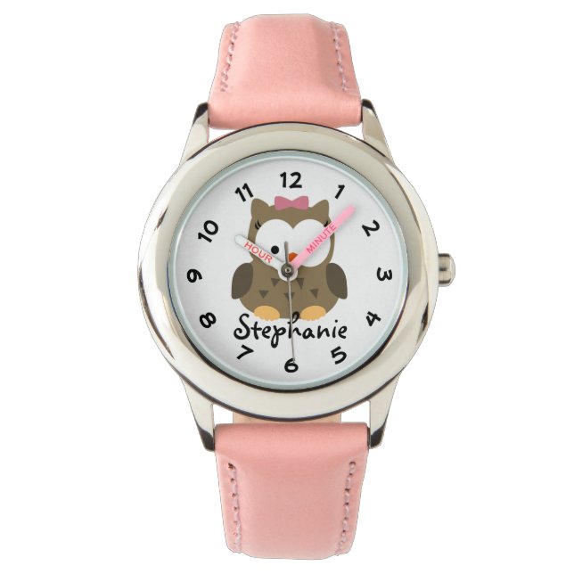 Cute Baby Girl Owl Personalised Watch (Front)