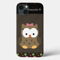Cute Baby Girl Owl, Pink/Green/Brown